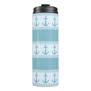 Blue Nautical Anchor Coastal Stripes Thermal Tumbler