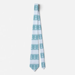 Blue Nautical Anchor Coastal Stripes Tie