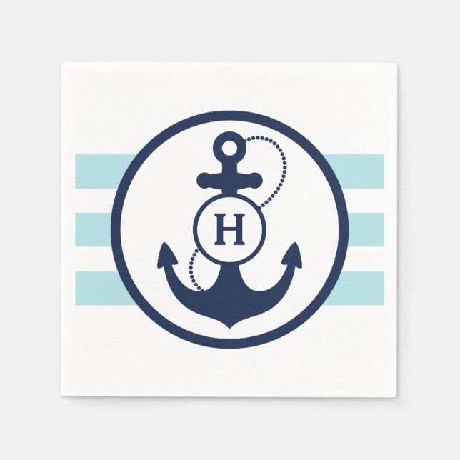 Blue Nautical Anchor Monogram Napkin (Front)
