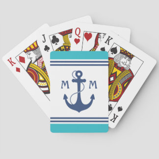 Blue Nautical Anchor Monogram Playing Cards