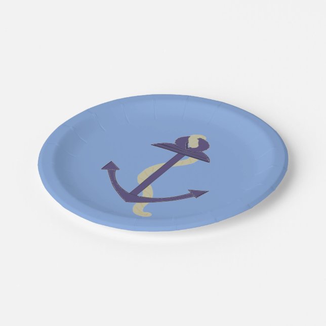 Blue Nautical Anchor Paper Plate (Angled)