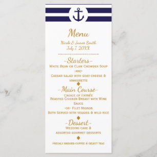 Blue Nautical Anchor & Stripes Wedding Menu
