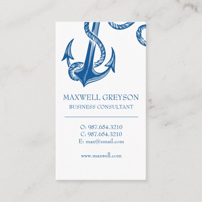 Blue Nautical Anchor Vertical Business Card (Front)