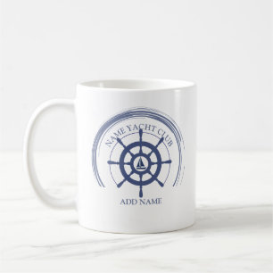 Blue Nautical Anchor yacht club boat marina Name Coffee Mug