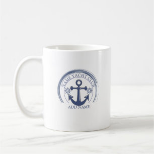Blue Nautical Anchor yacht club boat marina name Coffee Mug