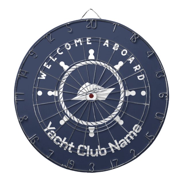Blue Nautical Anchor yacht club boat marina Name Dartboard (Front)