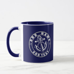 Blue Nautical Anchor yacht club boat marina Name Mug