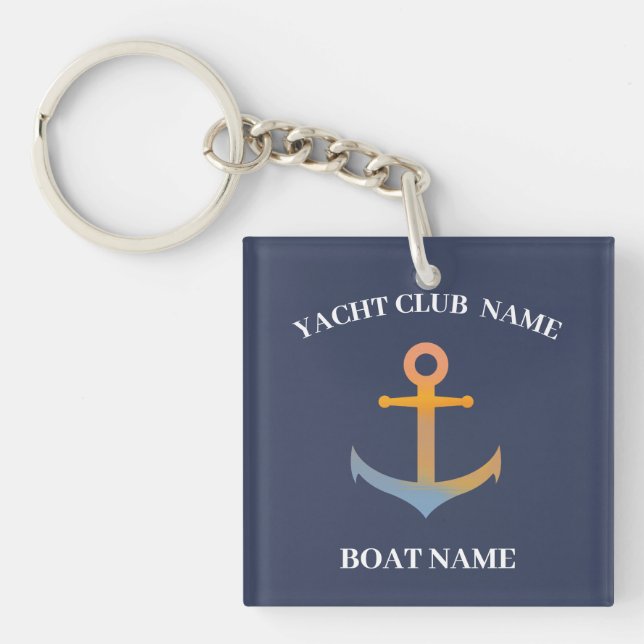 Blue Nautical Anchor yacht club boat welcome aboar Key Ring (Front)