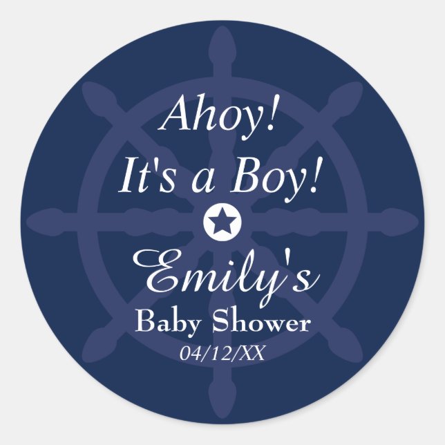Blue Nautical Baby Shower Sticker (Front)