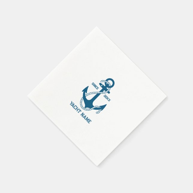 Blue nautical boat anchor with customisable text napkin (Corner)