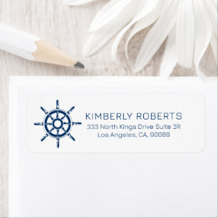 Blue Nautical Boat Rudder Blue Typography Return Address Label