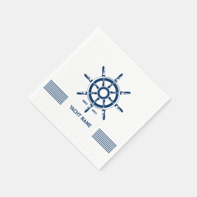 Blue nautical boat rudder with customisable text napkin (Corner)