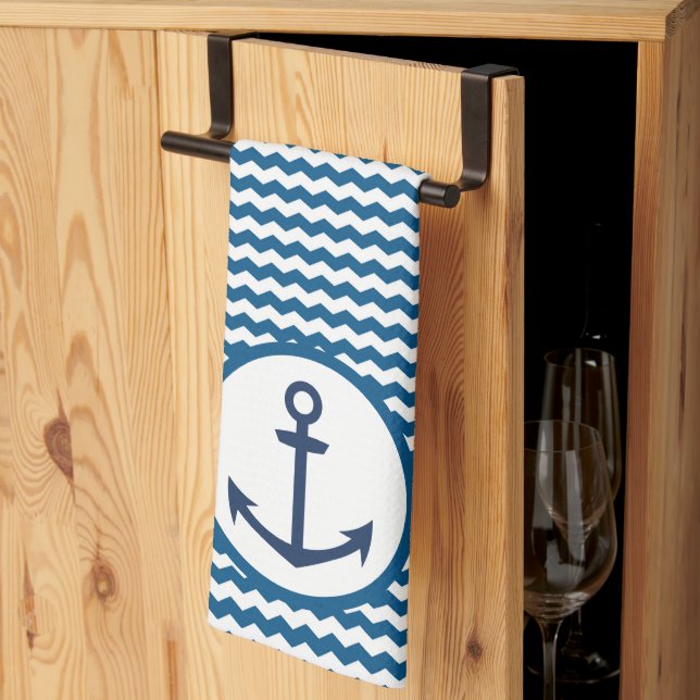 Blue Nautical Boating Anchor Kitchen Towel (Thirds Fold)