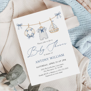 Blue Nautical Boy Baby Shower Invitation