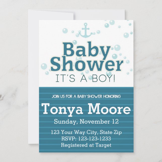 Blue Nautical Bubble Baby Shower Invitation (Front)