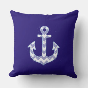 blue nautical chevron anchor cushion