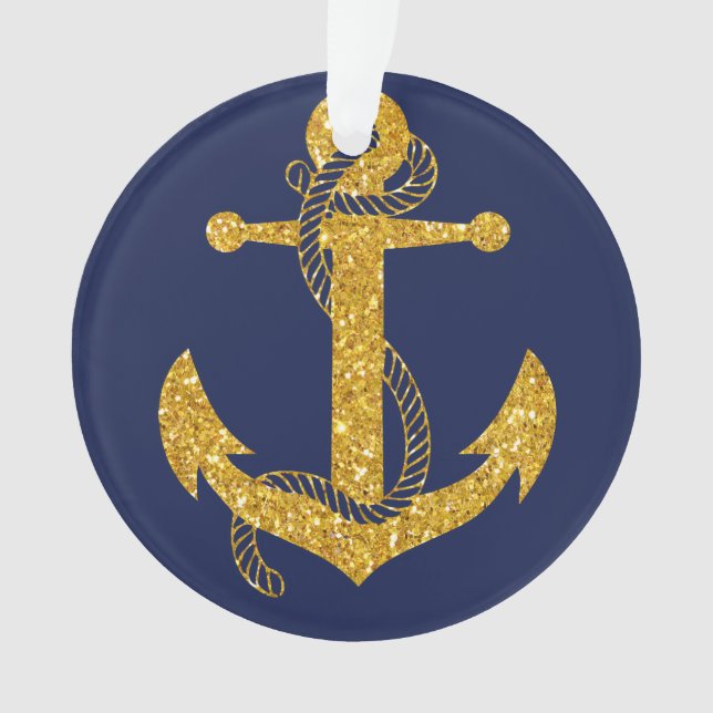 Blue Nautical Christmas Ornament Circle Anchor (Front)