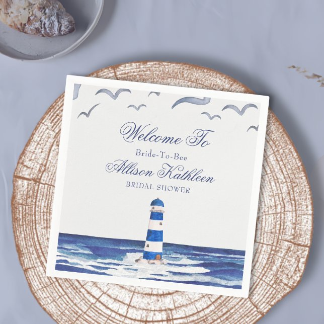 Blue Nautical Coastal Sea Bridal Shower  Napkin (Creator Uploaded)