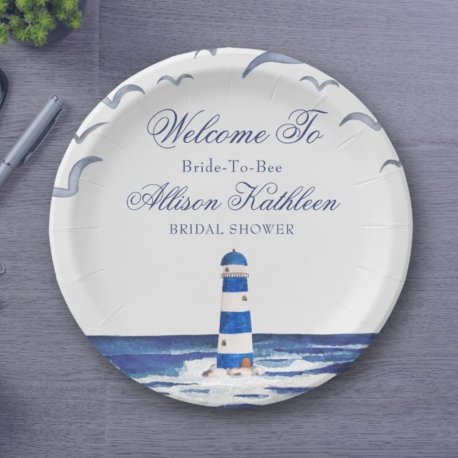 Blue Nautical Coastal Sea Bridal Shower  Paper Plate (Creator Uploaded)