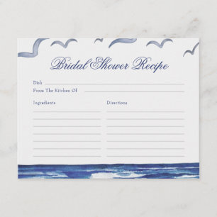 Blue Nautical Coastal Sea Recipe For The Bride Enclosure Card