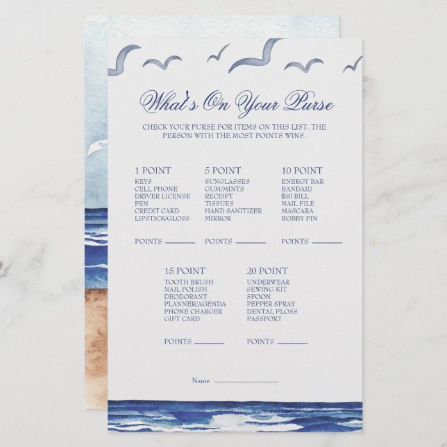 Blue Nautical Coastal Sea Whats on Your Purse Game (Front/Back)