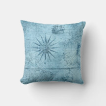 Blue Nautical Compass Throw Pillow
