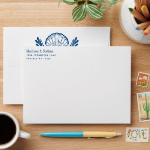 Blue Nautical Crab Shell Ocean Beach Wedding Envelope