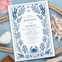 Blue Nautical Crab Shell Ocean Beach Wedding
