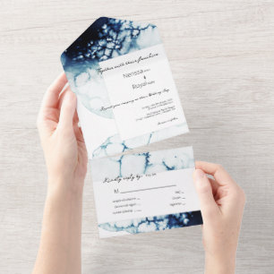 Blue Nautical Destination Wedding All In One Invitation