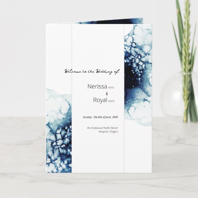 Blue Nautical Destination Wedding Folded Program (Front)