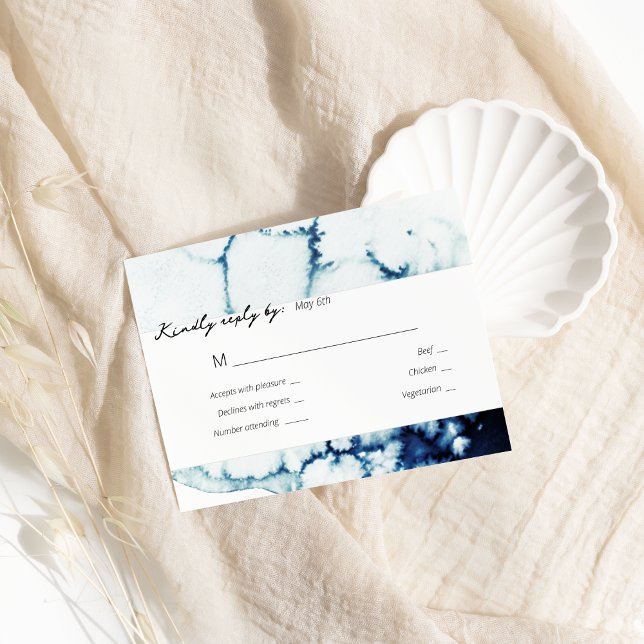 Blue Nautical Destination Wedding Monogram RSVP Card (Creator Uploaded)