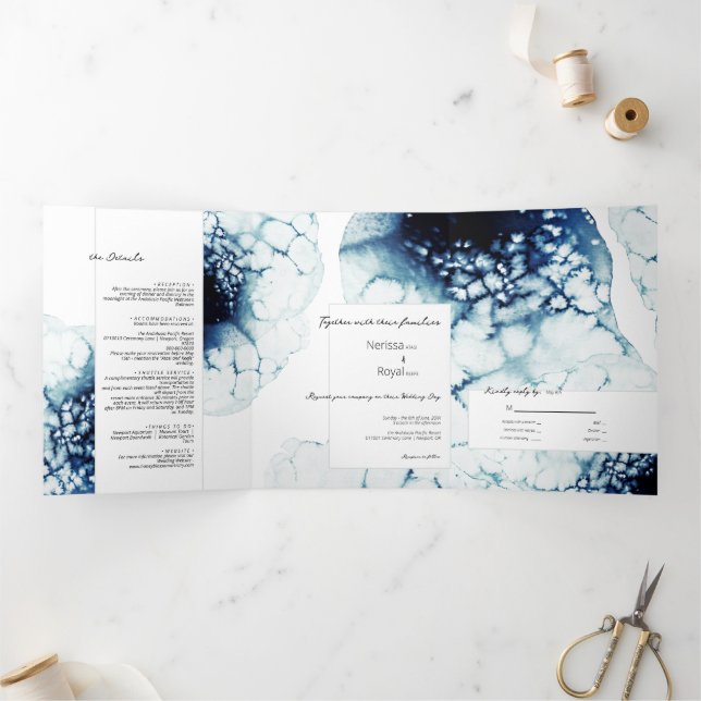 Blue Nautical Destination Wedding Trifold Letter (Inside)