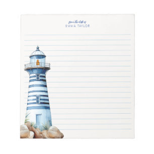 Blue Nautical Lighthouse Coastal Personalised  Notepad