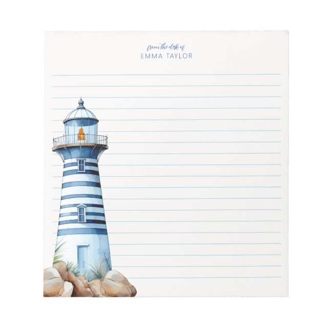 Blue Nautical Lighthouse Coastal Personalised  Notepad (Front)