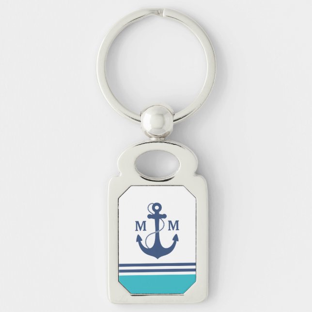 Blue Nautical Monogram Key Ring (Front)
