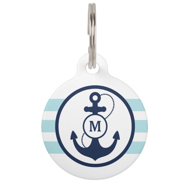 Blue Nautical Monogram Pet Tag (Front)