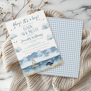 Blue Nautical Ocean Ahoy It's a boy baby shower Invitation