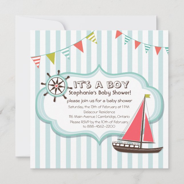 Blue Nautical Party Banner Baby Shower Invitation (Front)