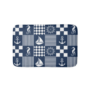 Blue Nautical Pattern Bath Mat