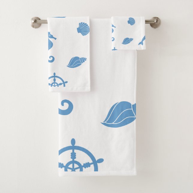 Blue Nautical Pattern Bath Towel Set (Insitu)