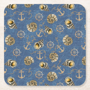 blue nautical pattern square paper coaster