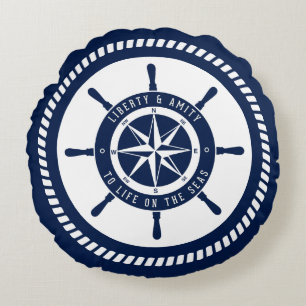 Blue Nautical Pillow, Compass, Maritime Round Pill Round Cushion