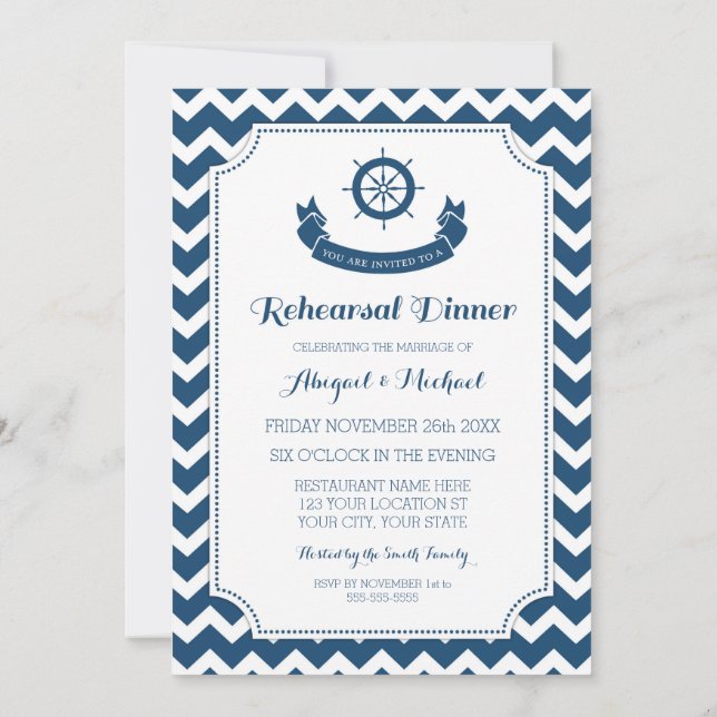 Blue Nautical Rehearsal Dinner Party Invitation (Back)