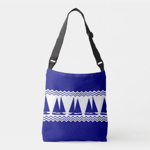 Blue Nautical Sailboat Coastal Stripes Crossbody Bag