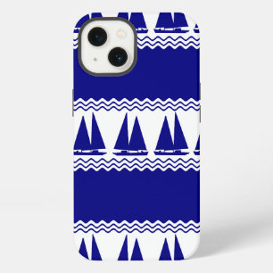 Blue Nautical Sailboat Coastal Stripes iPhone 13 Case