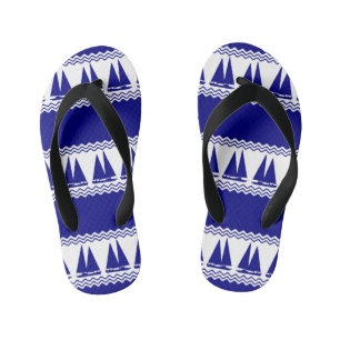 Blue Nautical Sailboat Coastal Stripes Kid's Thongs