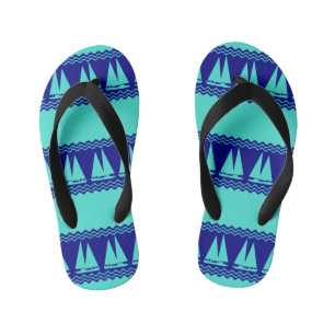 Blue Nautical Sailboat Coastal Stripes Kid's Thongs