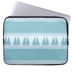 Blue Nautical Sailboat Coastal Stripes Laptop Sleeve