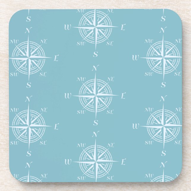 Blue Nautical Sailing Compass Coaster (Front)