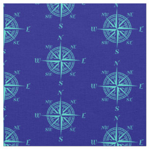 Blue Nautical Sailing Compass Fabric